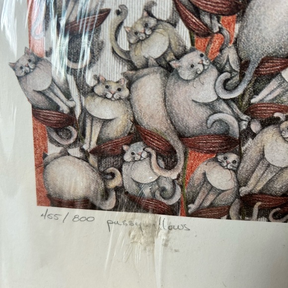 Cat Art J.S. Perry Signed Print 455/800 "Pussywillows" Jamie S. Perry Garden Cat - Picture 5 of 11